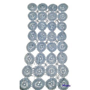 Filet Crochet Cotton Doily Dresser Scarf Table Runner Placemat Blue 8x18in Vtg
